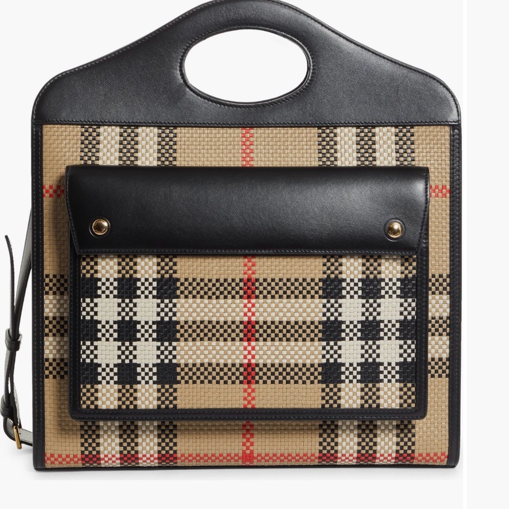 Burberry Medium Check Canvas & Leather Pocket Bag / Laptop Case